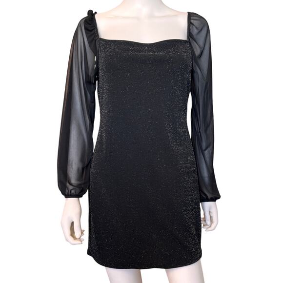 NEW JUMP APPAREL NORDSTROM Black Metallic Square Neck Bodycon Dress Size M - Picture 2 of 7